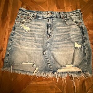 American Eagle Light Blue Distressed Stretchy Mini Jean Skirt